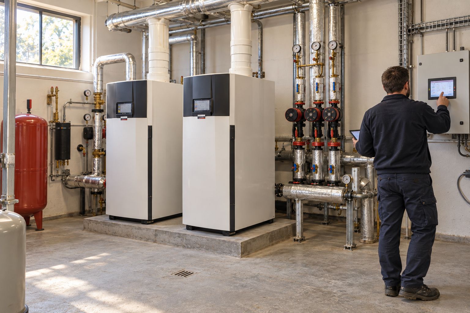 Technicien relevant les équipements d’une chaufferie