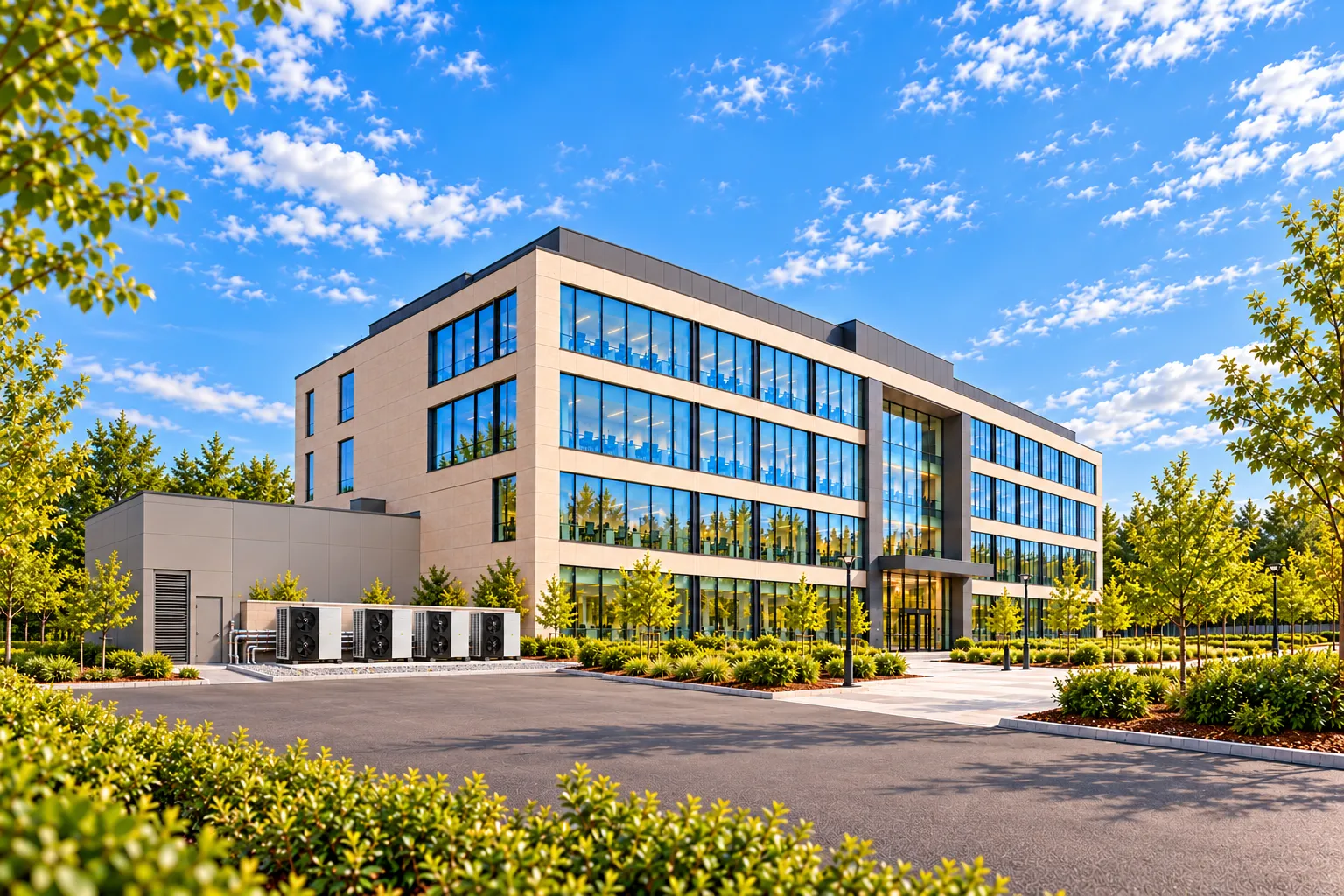 Immeuble de bureaux et ses pompes à chaleur